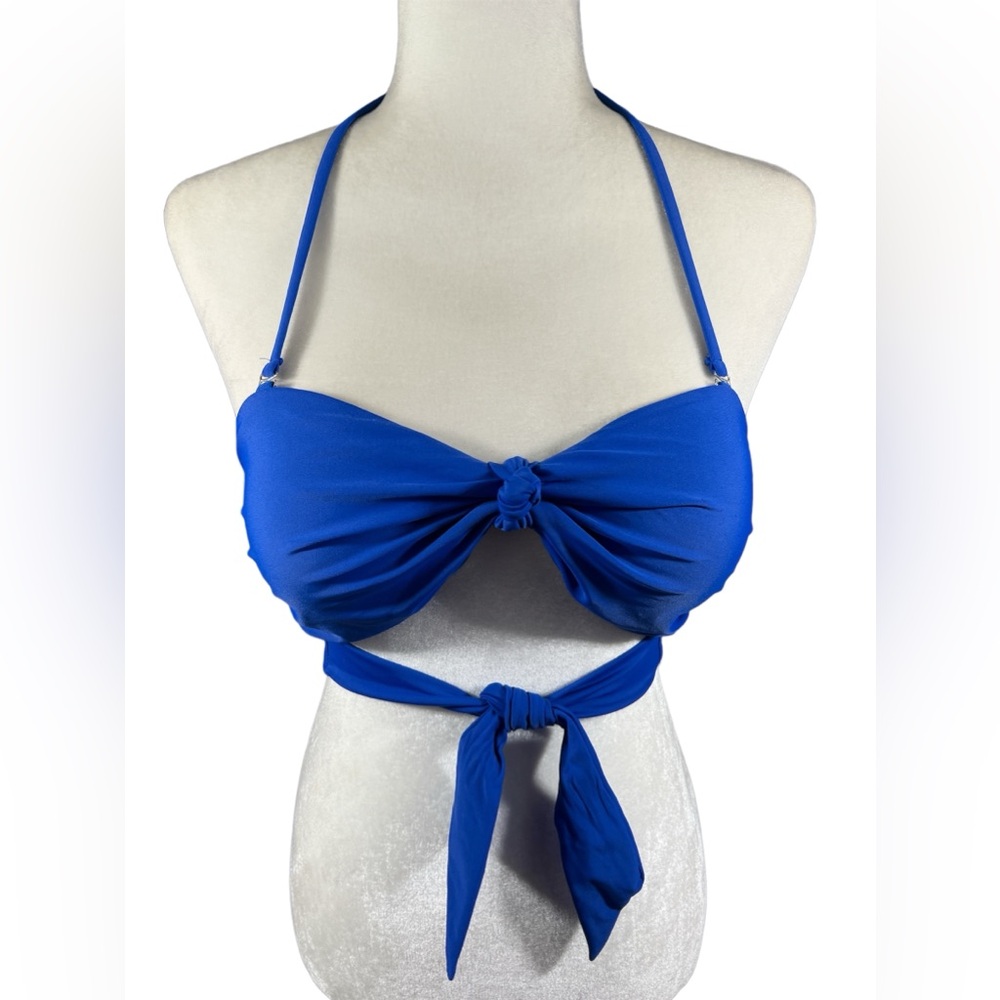 SHEKINI Womens Tie Knot Front Swimsuit Halter Bandeau Blue Size XL New